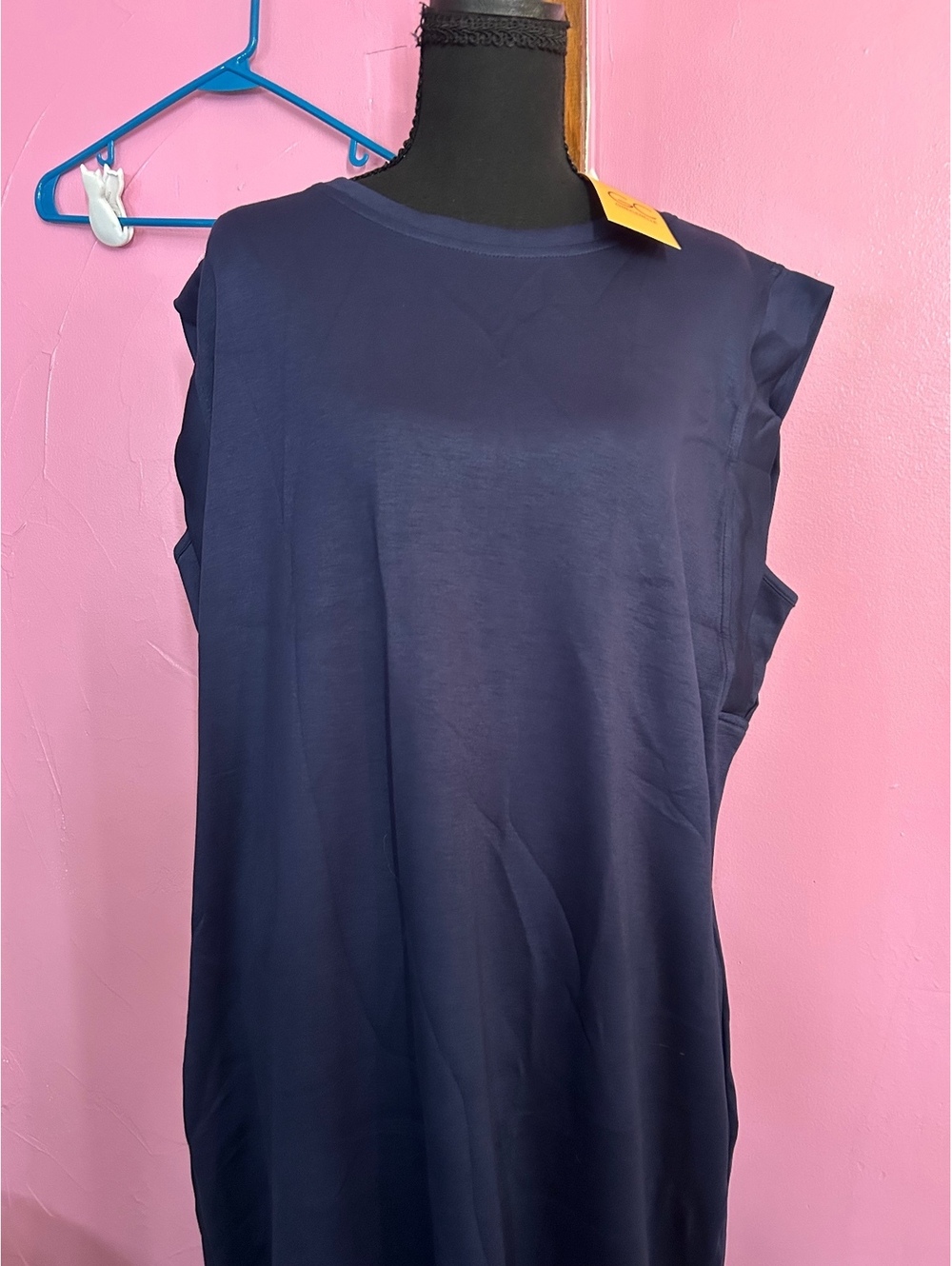 Blue Sleeveless Midi Dress with Side Slit